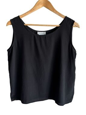 Vintage Silk Tank Top Black Minimalist Boxy Blouse Sleeveless Large Hong Kong